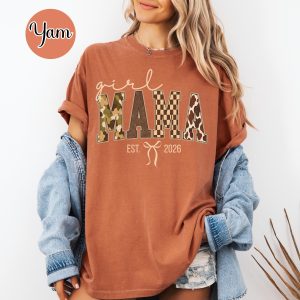 Custom Girl Mama Shirt, Personalized Est Duck Camo Mom, Retro Hunting Mommy Tee, New First Time Mothers Day Gift, Expect