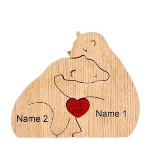 Custom Hand-Carved Bear Family Puzzle | Personalized Wooden Art Ornament & Fathers/Mothers Day Keepsake