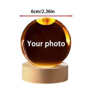 Custom LED Crystal Ball Night Light | Personalized 3D Photo Souvenir for Bedroom, Office & Wedding Decor