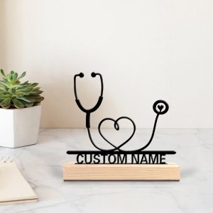 Custom Personalized Stethoscope Metal Statue | Healthcare Professional Tabletop Art & Office Decor