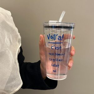 Cute Bow Tumbler Cup with Straw Lid Clear Iced Coffee Water Bottle