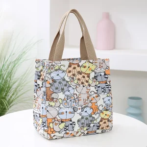 Cute Cat Pattern Tote Bag for Women Retro Top Handle Handbag Mommy Bag