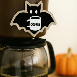 Cute Wooden Halloween Bat Decor Coffee Lover Kitchen Ornament