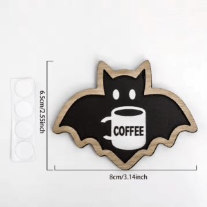Cute Wooden Halloween Bat Decor - Coffee-Themed Hanging Stickers for Home & Kitchen