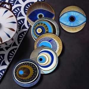 Devil Eye Wooden Coasters Set Protective Drink Coasters Boho Table Decor