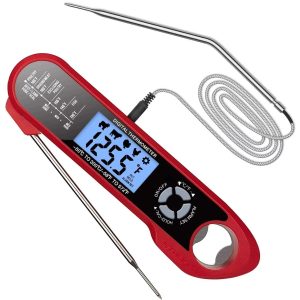 Dual-Probe Digital Meat Thermometer with Waterproof Design, Rotating LCD Screen & Smart Temperature Alarm