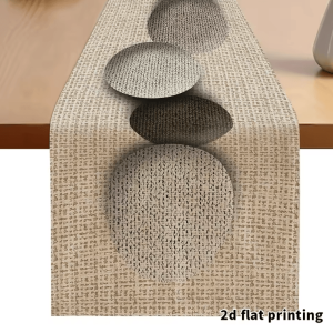 Earth-Toned Pebble Pattern Table Runner - Textured Linen Neutral Decor Accent