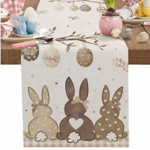 Easter Bunny Linen Table Runner Rustic Spring Farmhouse Table Decor