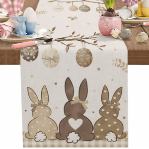 Easter Bunny Linen Table Runner Spring Farmhouse Dining Table Decor
