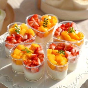 Elegant Heart Shaped Dessert Cups with Lids Clear Disposable Mousse Cups Set for Parties DIY Catering