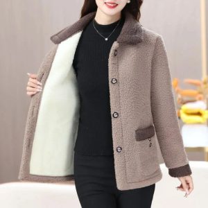 Elegant Lamb Fur Grain Velvet Coat | Womens Thermal Winter Jacket