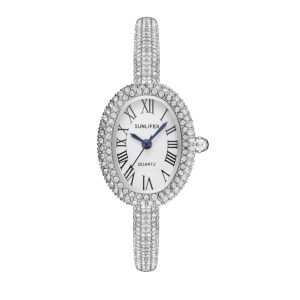 Elegant Oval Rhinestone Bracelet Watch - Luxury Roman Numeral Waterproof Quartz Timepiece for Women