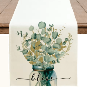 Eucalyptus Leaf Table Runner - Fresh Botanical Green Table Decor for Spring & Farmhouse Styling