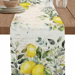 Eucalyptus & Lemon Linen Table Runner - Fresh Floral Spring Farmhouse Table Decor