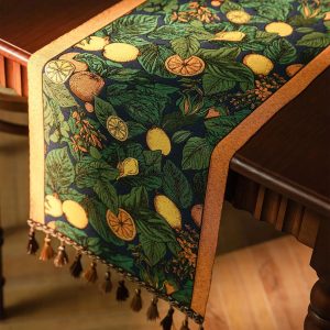 Farmhouse Lemon Floral Table Runner - Colorful Linen Blend Kitchen & Dining Table Decor