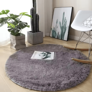 Fluffy Round Plush Carpet Soft White Non-Slip Area Rug for Bedroom & Living Room