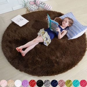 Fluffy Round Shaggy Rug Soft Plush Carpet for Bedroom Living Room Decor
