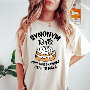 Funny English Teacher Shirt Synonym Rolls Grammar Pun Back to School Gift Tee