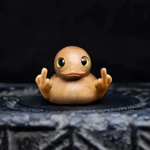 Funny Middle Finger Duck Statue | Hand-Finished Wooden Desk Figurine