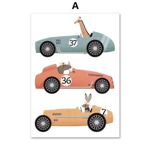 Funny Safari Animals Canvas Art - Whimsical Nursery & Nordic Kids Bedroom Decor