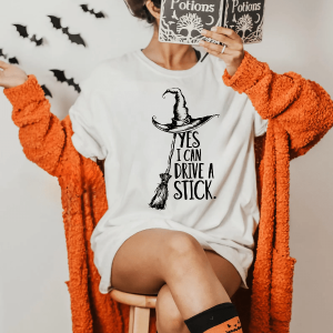 Funny Witch Shirt Halloween Drive A Stick Tee
