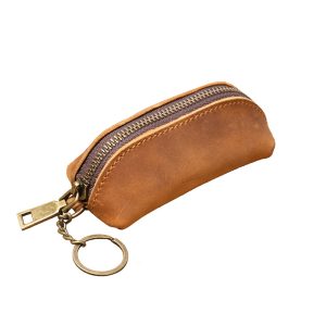 Genuine Leather Coin Purse Vintage Zipper Wallet Retro Card Case & Key Holder Organizer for Women