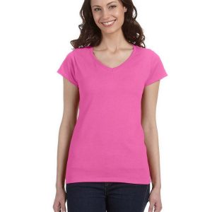 Gildan G64VL Women's Soft Style Fit V Neck T Shirt - Azalea - L