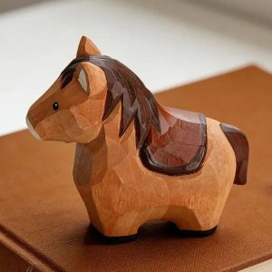 Handcrafted Decorative Wooden Horse Figurine - Cute Animal Carving Ornament for Home, Office & Desktop Decor