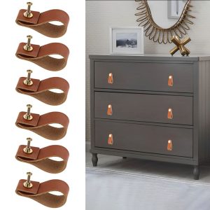 Handmade Leather Cabinet Pulls Set Minimalist Drawer Handles for Kitchen and Dresser