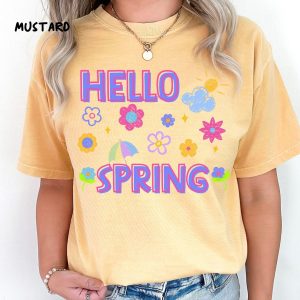 Hello Spring Shirt Colorful Floral Spring Graphic Tee Cute Spring Outfit Gift