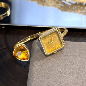 High-End Quartz Wristwatch, New Ladies Open Bracelet Watch, Assorted Shaped Diamond Color Gemstone Timepiece