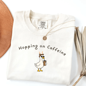 Hopping on Caffeine Easter Goose Shirt - Funny Coffee Lover Spring Aesthetic Comfort Colors Tee