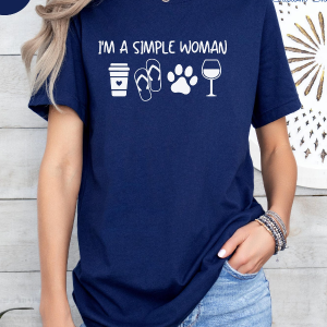 Im A Simple Woman Shirt Funny Dog Lover Wine Graphic Tee Cute Quote Outfit