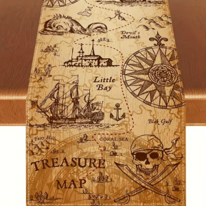 Indiana Jones Pirate Treasure Table Runner - Adventure-Themed Linen Dining Decor