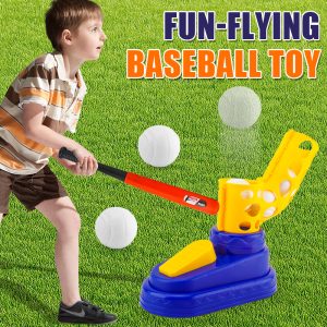 Kids Baseball Pitching Trainer Set with Foot Launcher Interactive Indoor Outdoor Sports Toy