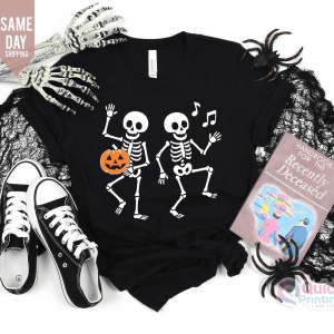 Kids Dancing Skeleton Halloween Shirt - Cute Spooky Skeleton Graphic Tee Soft Cotton Kids Outfit