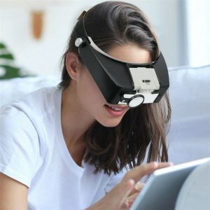 LED Illuminated Headband Magnifier Visor for Precision Work and Hands Free Viewing