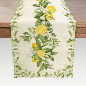 Lemon & Floral Linen Table Runner - Fresh Spring Summer Farmhouse Table Decor