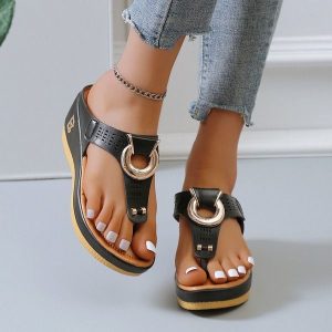 Low-Wedge Women Orthopedic Sandals, Ladies Casual Flat Shoes, Anti-Slip Flip Flops, Comfortable Footwear for Daily Use