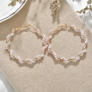 Luxury Pearl Round Loop Earring for Women, Imitation Pearl Large Hoops, Wedding Creole Jewelry, Pendientes Aros