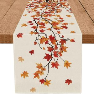 Maple Leaf Autumn Table Runner - Rustic Farmhouse Fall Table Decor