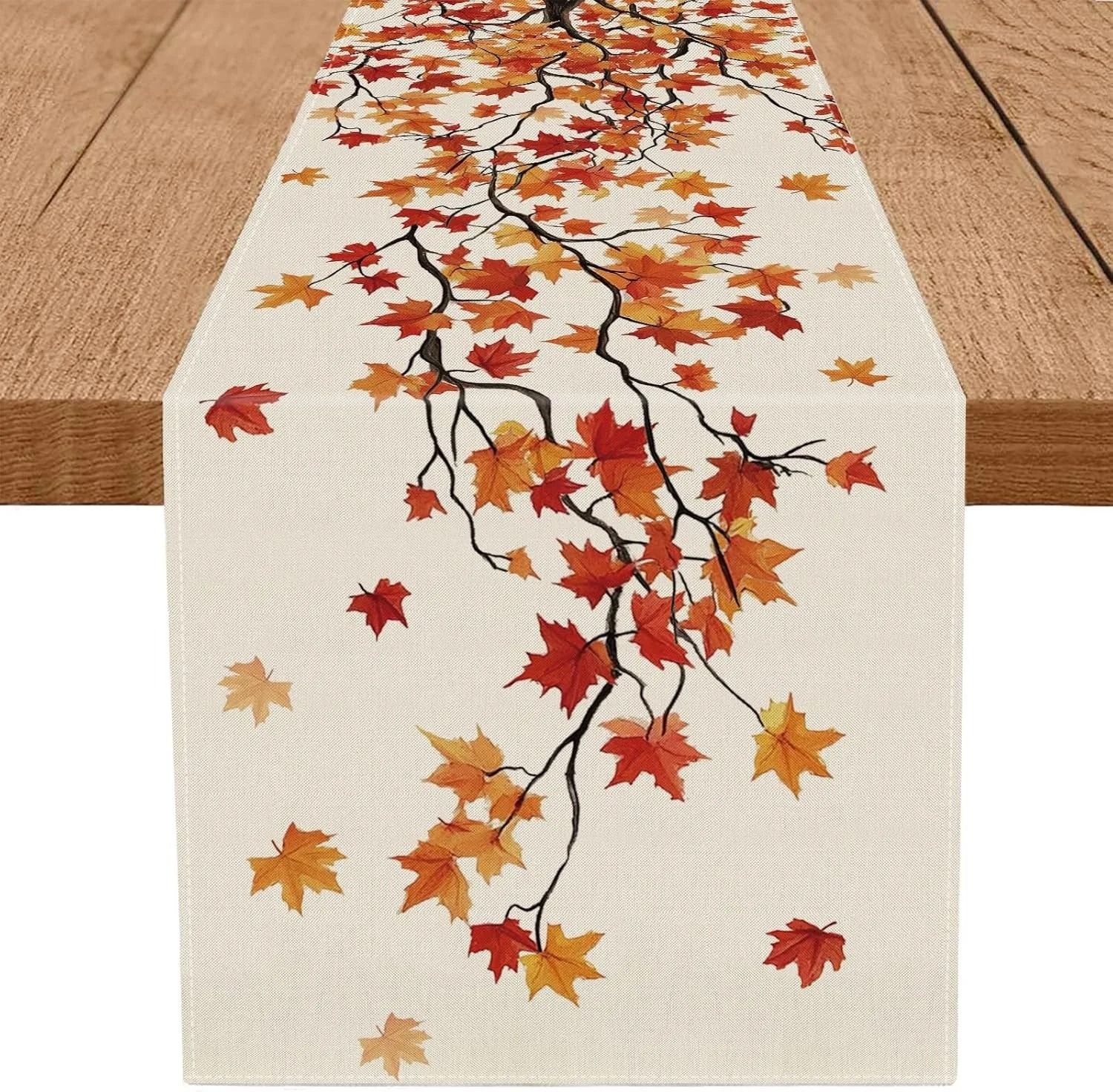 Maple Leaf Burlap Table Runner Autumn Farmhouse Dining Table Decor