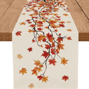 Maple Leaf Burlap Table Runner - Rustic Autumn Farmhouse Dining Decor