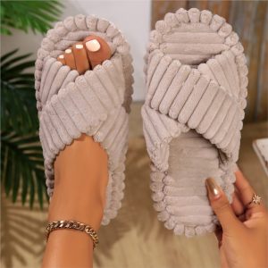 Memory Foam Slippers, Women House Shoes, Soft Corduroy, Fuzzy Bedroom, Anti-Skid, Slide-On Comfort