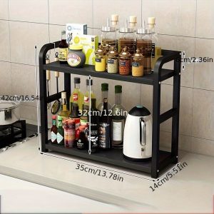 Metal Countertop Shelf Space Saving Organizer for Coffee, Mugs & Condiments, Rustproof Kitchen Rack
