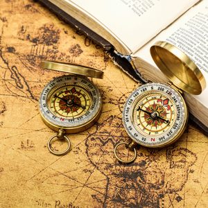 Mini Copper Navigation Compass Outdoor Waterproof Retro Luminous Hiking Camping Flip Compass