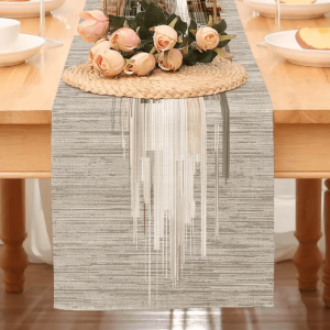 Modern Abstract Striped Linen Table Runner - Minimalist Neutral Dining Decor