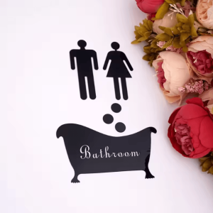 Modern Acrylic Bathroom Sign Stickers Mirror Finish Toilet Door Sign Set (Men & Women)