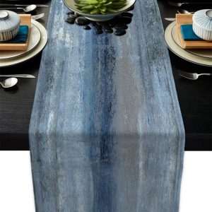 Modern Art Tie-Dye Linen Table Runner - Retro Farmhouse Table Textile for Kitchens, Coffee Tables, & Holiday Dining