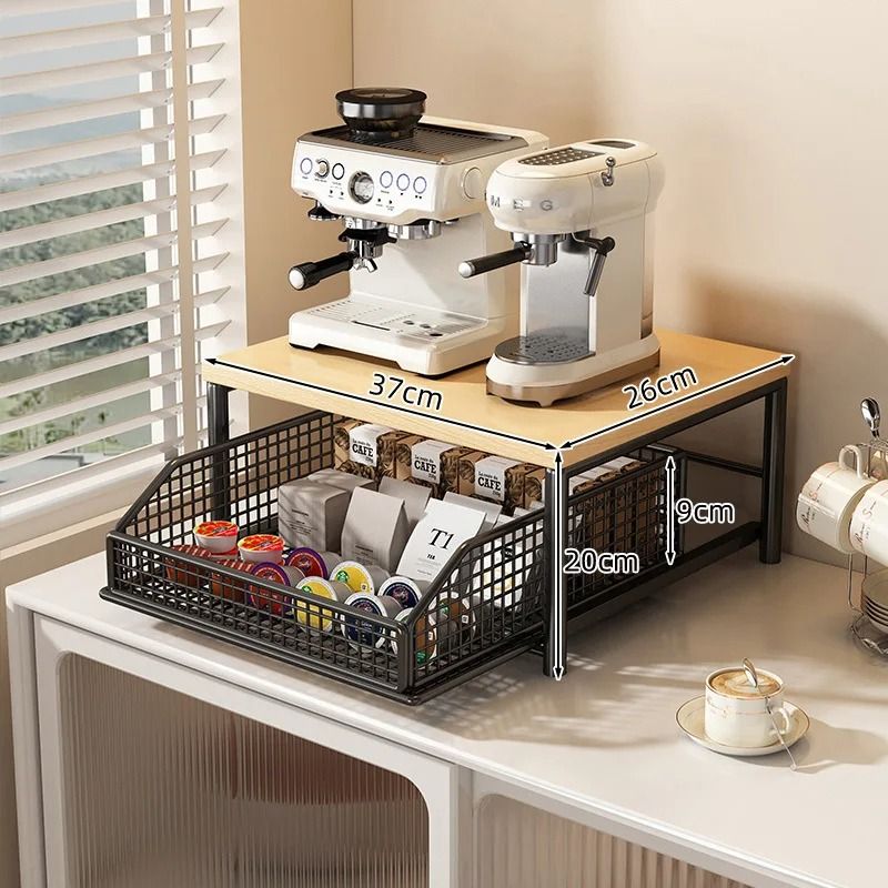 Modern Solid Wood Microwave Rack - Sturdy Metal Countertop Storage Shelf - Space-Saving Multi-Layer Kitchen Organizer